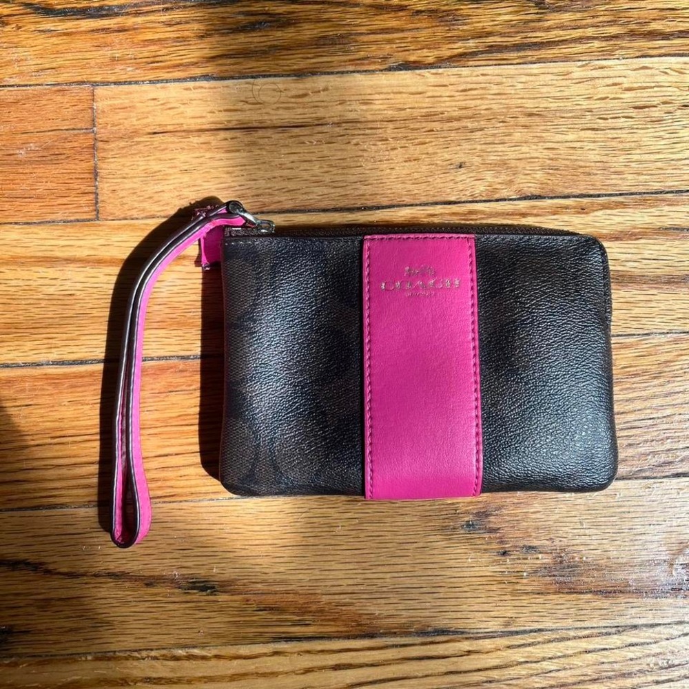 Brown and Pink Coach Wristlet